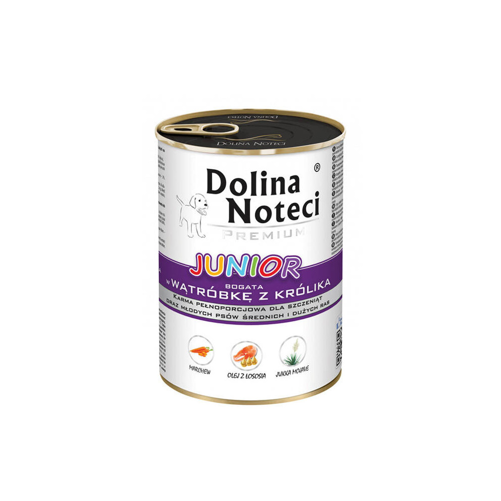 Mokra karma dla psa junior Dolina Noteci Premium bogata w wątróbkę z królika