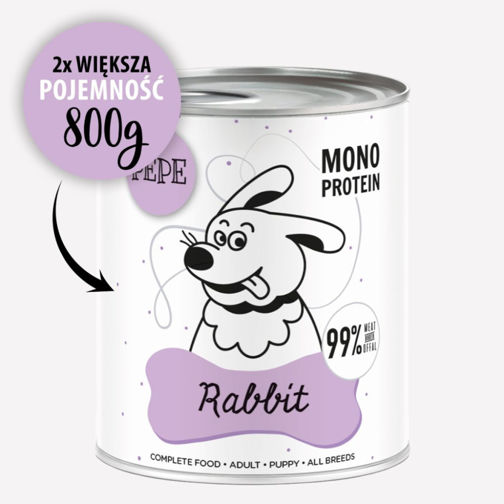 Karma mokra dla psa PEPE rabbit XL 99% królik