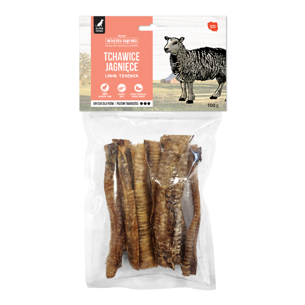 Gryzak dla psa Suszony Wiejska Zagroda Tchawica jagnięca 100g