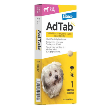 AdTab tabletki do rozgryzania i żucia przeciw pchłom i kleszczom dla psów 2,5-5,5kg